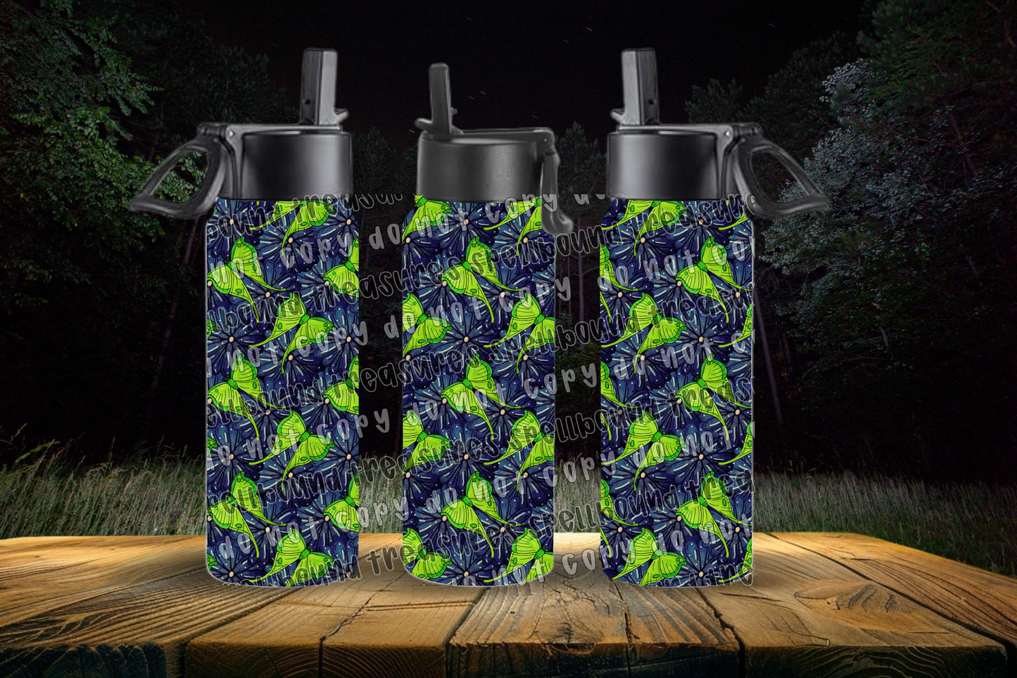 Luna Moth Floral Water Bottle