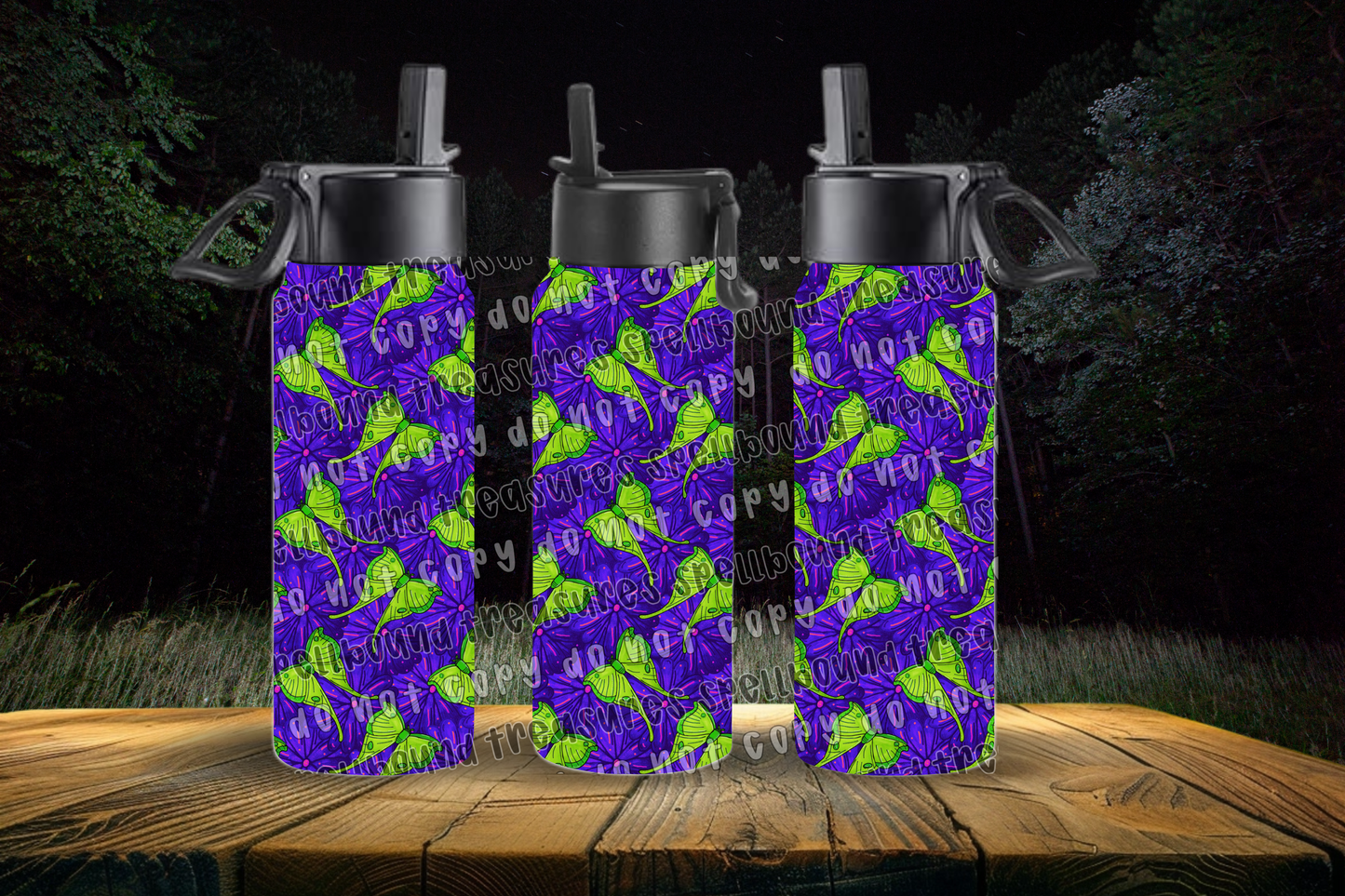 Luna Moth Floral Water Bottle