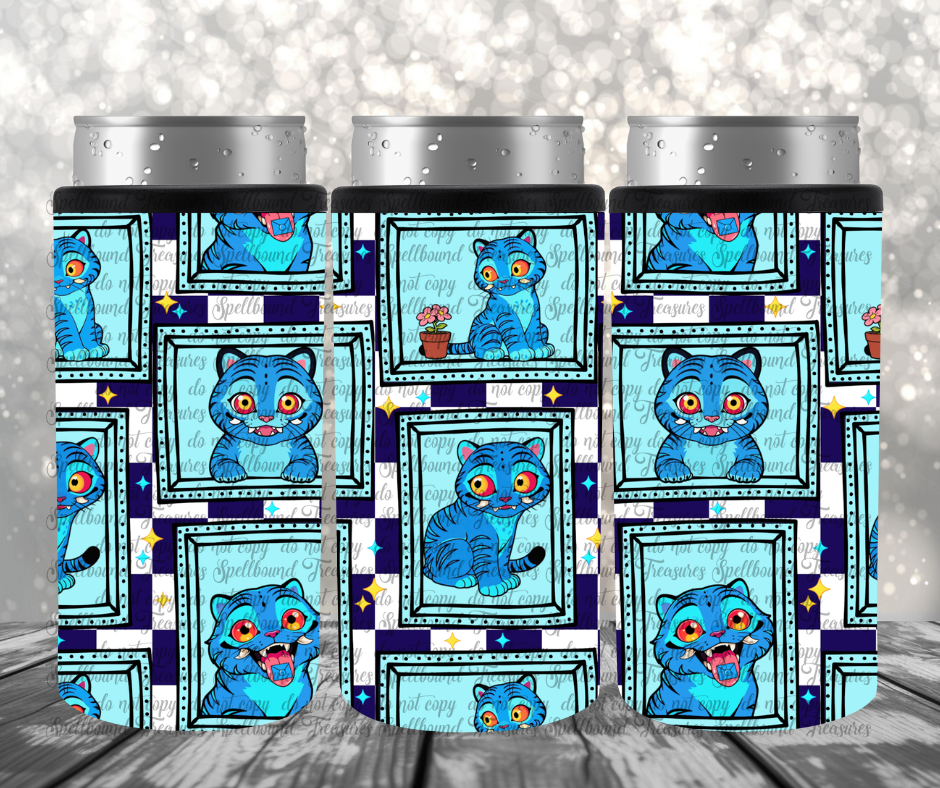 The Cat Blue Checkered Slim Can Cooler