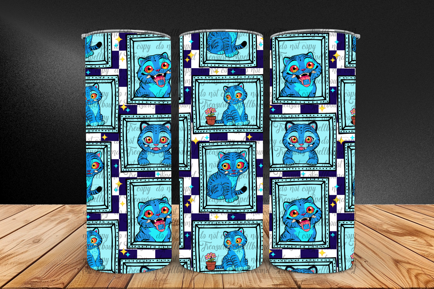 The Cat Blue Checkered Tumbler