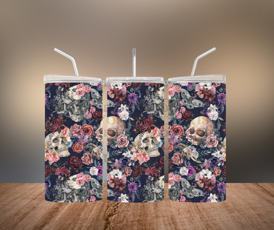 Floral Moth Skull 15oz Tumbler
