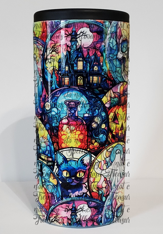 Halloween Stained Glass Print Slim Can Cooler