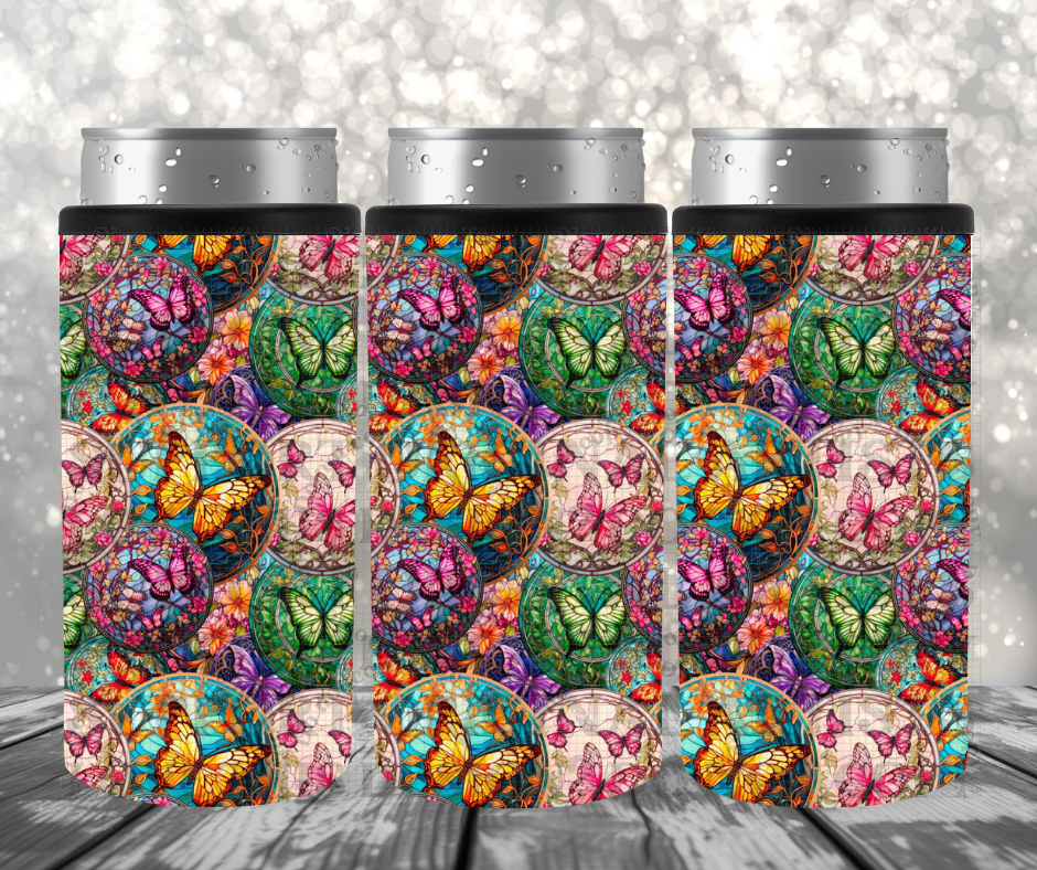 Stained Glass Print Butterflies Can Cooler
