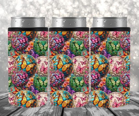 Stained Glass Print Butterflies Can Cooler