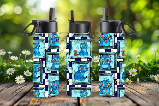 The Cat Blue Checkered Water Bottle