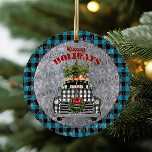 Happy Holidays Plaid Ornament