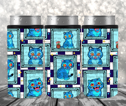 The Cat Blue Checkered Slim Can Cooler