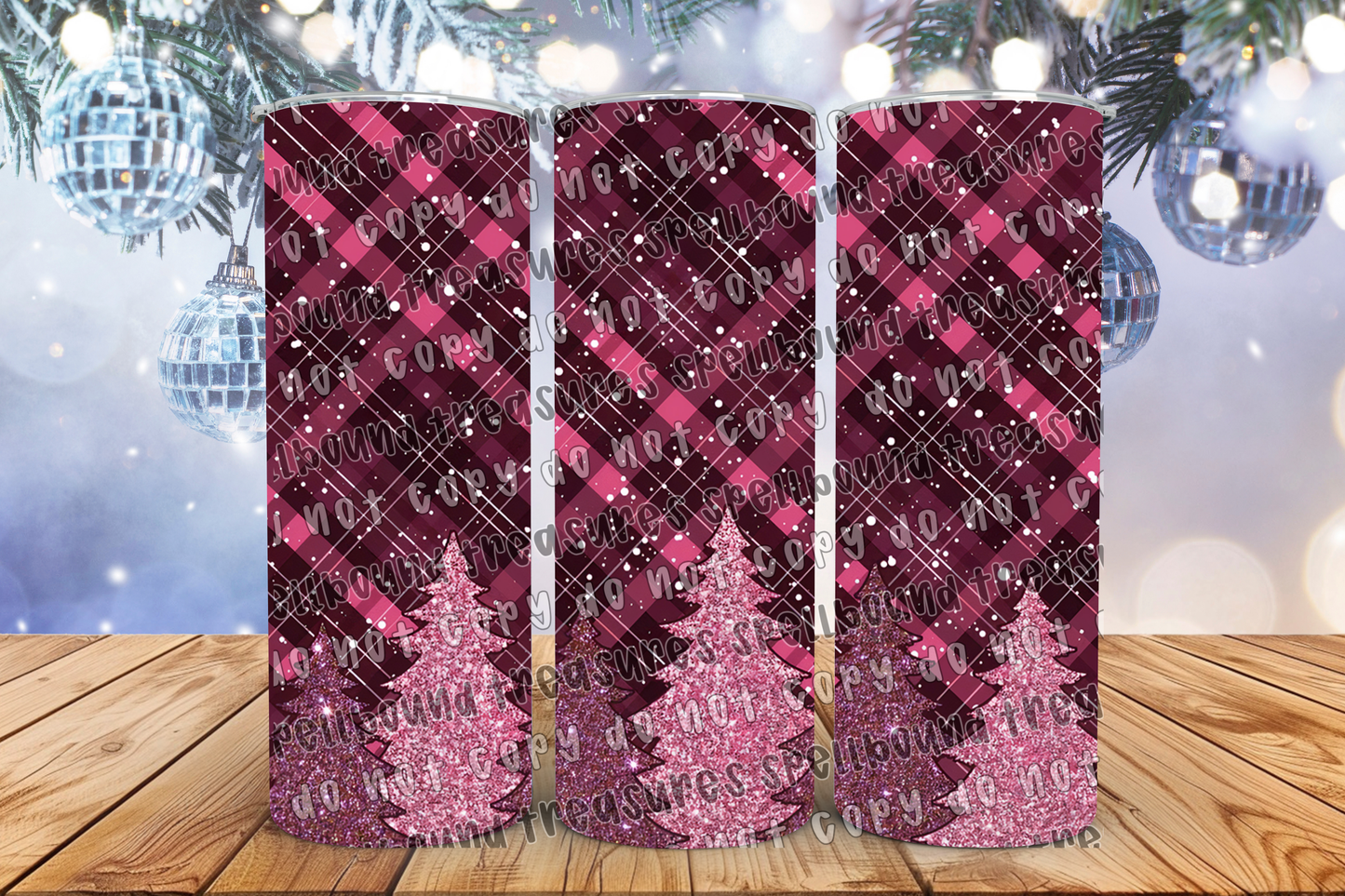 Pink Plaid & Trees Tumbler