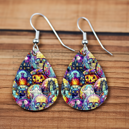 Halloween Stained Glass Print Earrings